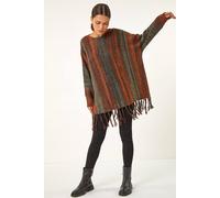 Roman Originals Fringe Hem Knit Longline Jumper for Women UK - Ladies Everyday Autumn Winter Shawl Collar Comfy Soft Evening Vacation Work Party Night Out - Rust - Size 18