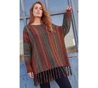 Roman Originals Fringe Hem Knit Longline Jumper for Women UK - Ladies Everyday Autumn Winter Shawl Collar Comfy Soft Evening Vacation Work Party Night Out - Rust - Size 12