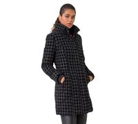 Roman Orginals Dogtooth Flock Coat for Women UK - Ladies Everyday Autumn Winter Funnel Neckline Comfy Soft Evening Vacation Work Party Night Out - Black - Size 18