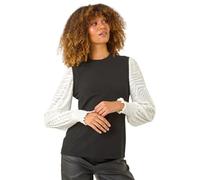 Roman Originals 2 in 1 Print Mesh Sleeve Top for Women UK - Ladies Everyday Autumn Winter Round Neckline Comfy Soft Evening Vacation Work Party Night Out - Noir - Size 16