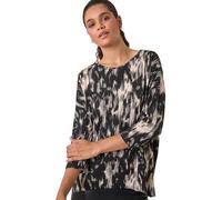 Roman Originals Abstract Line Print Stretch Jersey Top for Women UK - Ladies Everyday Autumn Winter Round Neckline Comfy Soft Evening Vacation Work Party Night Out - Black - Size 12