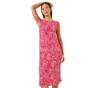 Roman Originals Abstract Print A-Line Midi Dress for Women UK - Ladies Everyday Holiday Spring Summer Round Neckline Comfy Soft Evening Vacation Work Party - Coral - Size 18