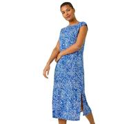 Roman Originals Abstract Print A-Line Midi Dress for Women UK - Ladies Everyday Holiday Spring Summer Round Neckline Comfy Soft Evening Vacation Work Party - Royal Blue - Size 20