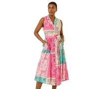 Roman Originals Abstract Print Button Shirt Dress for Women UK - Ladies Everyday Holiday Spring Summer V-Neckline Comfy Soft Evening Vacation Work Party - Pink - Size 18