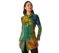 Roman Originals Abstract Print Cowl Neck Tunic Top for Women UK - Ladies Everyday Autumn Winter Comfy Soft Evening Vacation Work Party Night Out - Red - Size 14