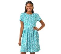 Roman Originals Abstract Print Jersey Dress for Women UK - Ladies Everyday Holiday Spring Summer Round Neckline Comfy Soft Evening Vacation Work Party - Aqua - Size 14