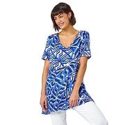 Roman Originals Abstract Print Jersey Tunic Top for Women UK - Ladies Everyday Holiday Spring Summer Notch Neckline Comfy Soft Evening Vacation Work Party - Blue - Size 10