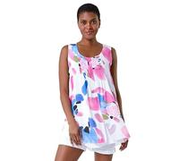 Roman Originals Abstract Print Pintuck Overlay Vest Top for Women UK - Ladies Everyday Holiday Spring Summer Round Neckline Comfy Soft Evening Vacation Work Party - Pink - Size 20