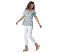 Roman Originals Abstract Print Sequin Peplum Top for Women UK - Ladies Everyday Holiday Spring Summer Round Neckline Comfy Soft Evening Vacation Work Party - Sage - Size 10
