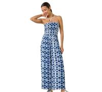 Roman Originals Abstract Print Shirred Bandeau Jumpsuit for Women UK - Ladies Everyday Holiday Spring Summer Bandeau Neckline Comfy Soft Evening Vacation Work Party - Navy - Size 18