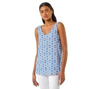 Roman Originals Abstract Print Stretch Jersey Cami Top for Women UK - Ladies Everyday Holiday Spring Summer V Neckline Comfy Soft Evening Vacation Work Party - Sky Blue - Size 18