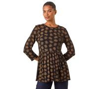 Roman Originals Abstract Print Stretch Tunic Top for Women UK - Ladies Everyday Autumn Winter Round Neckline Comfy Soft Evening Vacation Work Party Night Out - Natural - Size 12 Beige