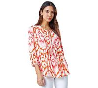 Roman Originals Abstract Print Tie Detail Smock Top for Women UK - Ladies Everyday Holiday Spring Summer Round Neckline Comfy Soft Evening Vacation Work Party - Orange - Size 12