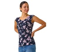 Roman Originals Abstract Print Twist Front Tee for Women UK - Ladies Everyday Holiday Spring Summer Round Neckline Comfy Soft Evening Vacation Work Party - Floral Pink - Size 16