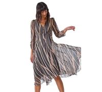 Roman Originals Abstract Print Wrap Midi Dress for Women UK - Ladies Everyday Holiday Autumn Winter Pull-On V-Neck 3/4 Sleeves Comfy Soft Vacation Work - Black - Size 14