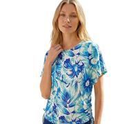Roman Originals Abstract Ruched Side Stretch Top for Women UK - Ladies Everyday Holiday Spring Summer Round Neckline Comfy Soft Evening Vacation Work Party
