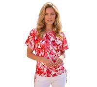Roman Originals Abstract Ruched Side Stretch Top for Women UK - Ladies Everyday Holiday Spring Summer Round Neckline Comfy Soft Evening Vacation Work Party