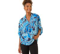 Roman Originals Abstract Spot Print V-Neck Tunic Top for Women UK - Ladies Everyday Holiday Spring Summer V-Neckline Comfy Soft Evening Vacation Work Party - Blue Leaf - Size 20