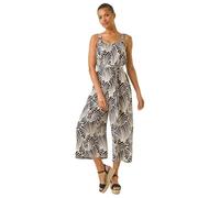 Roman Originals Abstract Strappy Jumpsuit for Women UK - Ladies Everyday Holiday Spring Summer V-Neckline Comfy Soft Evening Vacation Work Party - Black - Size 14
