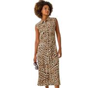 Roman Originals Animal Print Gathered Shirt Dress for Women UK - Ladies Everyday Holiday Spring Summer Shirt Style Collar Comfy Soft Evening Vacation Work Party - Tan - Size 10