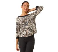 Roman Originals Animal Print Holgraphic Top for Women UK - Ladies Everyday Autumn Winter Boat Neckline Comfy Soft Evening Vacation Work Party Night Out - Natural - Size 18