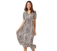 Roman Originals Animal Print Lace Trim Midi Dress for Women UK - Ladies Everyday Holiday Spring Summer V Neckline Comfy Soft Evening Vacation Work Party - Black - Size 20