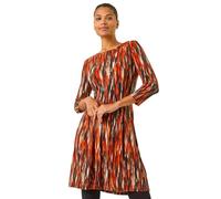 Roman Originals Animal Print Panel Stretch Dress for Women UK - Ladies Everyday Autumn Winter Round Neckline Comfy Soft Evening Vacation Work Party Night Out - Orange - Size 18