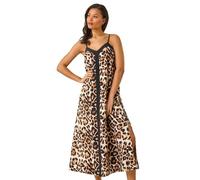 Roman Originals Animal Print Strappy Maxi Dress for Women UK - Ladies Everyday Holiday Spring Summer Sweetheart Neckline Comfy Soft Evening Vacation Work Party - Beige - Size 14