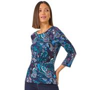 Roman Originals Animal Print Stretch Twist Detail Top for Women UK - Ladies Everyday Holiday Spring Summer Round Neckline Comfy Soft Evening Vacation Work Party - Paisley Blue - Size 20