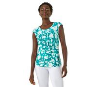 Roman Originals Animal Print Stretch Twist Detail Top for Women UK - Ladies Everyday Holiday Spring Summer Round Neckline Comfy Soft Evening Vacation Work Party - Turquoise - Size 20