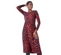 Roman Originals Animal Print Twist Waist Midi Stretch Dress for Women UK - Ladies Everyday Autumn Winter Round Neckline Comfy Soft Evening Vacation Work Party Night Out - Pink - Size 12