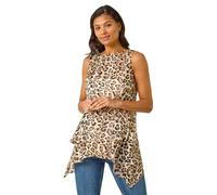 Roman Originals Animal Print Wrap Hem Tunic Top for Women UK - Ladies Everyday Holiday Spring Summer Round Neckline Comfy Soft Evening Vacation Work Party - Natural - Size 18
