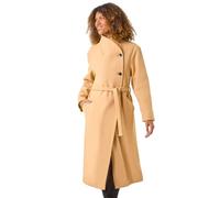 Roman Originals Asymmetric Double Breasted Tie Waist Coat for Women UK - Ladies Everyday Autumn Winter Comfy Soft Evening Vacation Work Party Night Out - Tan - Size 16