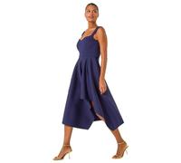 Roman Originals Asymmetric Flared Hem Midi Dress for Women UK - Ladies Everyday Autumn Winter Sweetheart Neckline Comfy Soft Evening Vacation Work Party Night Out - Navy - Size 18