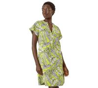 Roman Originals Aztec Print Linen Mix Shift Dress for Women UK - Ladies Everyday Holiday Spring Summer V-Neckline Comfy Soft Evening Vacation Work Party - Lime - Size 18