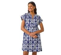 Roman Originals Aztec Print Linen Mix Shift Dress for Women UK - Ladies Everyday Holiday Spring Summer V-Neckline Comfy Soft Evening Vacation Work Party - Navy - Size 16