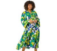 Roman Originals Aztec Print Tiered Midi Smock Dress for Women UK - Ladies Everyday Holiday Spring Summer Notch Neckline Comfy Soft Evening Vacation Work Party - Lime Plus - Size 22