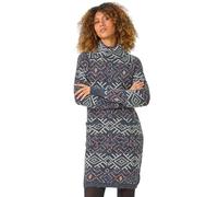 Roman Originals Aztec Roll Neck Knitted Dress for Women UK - Ladies Everyday Autumn Winter Comfy Soft Evening Vacation Work Party Night Out - Dark Grey - Size 10
