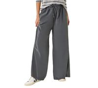 Roman Originals Baby Corduroy Wide Leg Trousers for Women UK - Ladies Everyday Autumn Winter Round Neckline Comfy Soft Evening Vacation Work Party Night Out - Charcoal - Size M