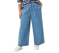 Roman Originals Baby Corduroy Wide Leg Trousers for Women UK - Ladies Everyday Autumn Winter Round Neckline Comfy Soft Evening Vacation Work Party Night Out - Light Blue Plus - Size 26