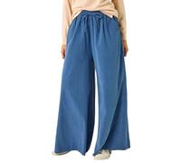 Roman Originals Baby Corduroy Wide Leg Trousers for Women UK - Ladies Everyday Autumn Winter Round Neckline Comfy Soft Evening Vacation Work Party Night Out - Denim - Size L