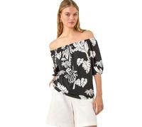 Roman Originals Bardot Top Off Shoulder Blouse for Women UK - Ladies Floral Print Shirt Palm Leaf Tropical Ditsy Cold Shoulder Jersey Frill Cuff Summer Spring Holiday - Noir Leaf - Size 18