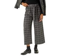 Roman Originals Belted Check Culotte Trousers for Women UK - Ladies Everyday Autumn Winter Comfy Soft Evening Vacation Work Party Night Out - Charcoal - Size 18
