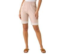 Roman Originals Bengaline Turn Up Stripe Stretch Shorts for Women UK - Ladies Everyday Holiday Spring Summer Comfy Soft Evening Vacation Work Party - Stone - Size 16