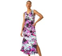 Roman Originals Bias Linen Mix Midi Dress for Women UK - Ladies Everyday Holiday Spring Summer V-Neckline Comfy Soft Evening Vacation Work Party - Purple - Size 16