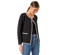 Roman Originals Blanket Stitch Cardigan for Women UK - Ladies Everyday Autumn Winter Round Neckline Comfy Soft Evening Vacation Work Party Night Out - Black - Size 18