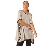Roman Originals Blanket Stitch Knit Poncho for Women UK - Ladies Everyday Autumn Winter Round Neckline Comfy Soft Evening Vacation Work Party Night Out - Taupe - Size SM