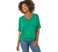 Roman Originals Blouson Top for Women Ladies Bubble Hem Stretchy Jersey Puff Sleeve Summer Smart Casual Office Work Spring Everyday Evening Vacation Work Holiday V Neck - Plain Green - Size 12