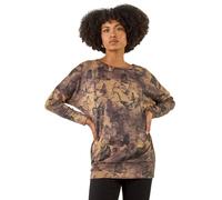 Roman Originals Blouson Top for Women UK Ladies Drop Shoulder Long Sleeve Jersey Stretchy Oversized Casual Office Jumper Soft Everyday Sweater Lounge Sweatshirt Blouses - Tan Butterfly - Size 14