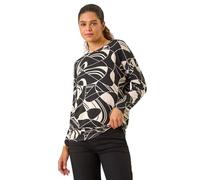 Roman Originals Blouson Top for Women UK Ladies Drop Shoulder Long Sleeve Jersey Stretchy Oversized Casual Office Jumper Soft Everyday Sweater Lounge Sweatshirt Blouses - Noir & Blanc - Size 16